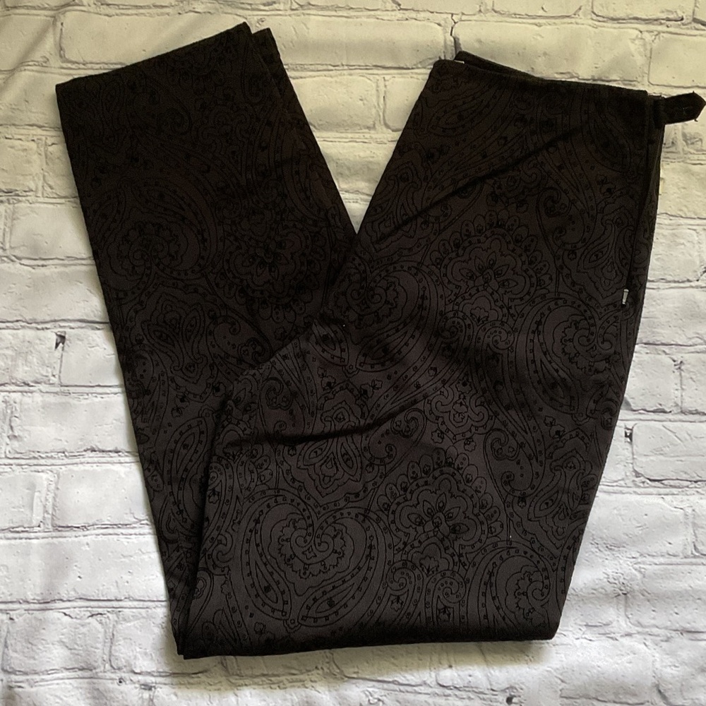 NWT Size 10 Slight Stretch Vintage Talbots Black Paisley Pull-On Dress Pants